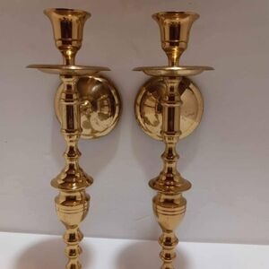 Elegant Pair Of Brass Wall-Mounted Candle Holders